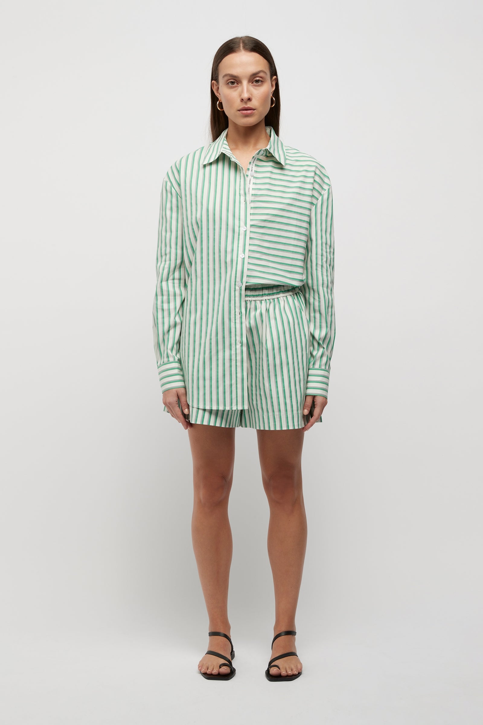 Green and clearance white striped shorts