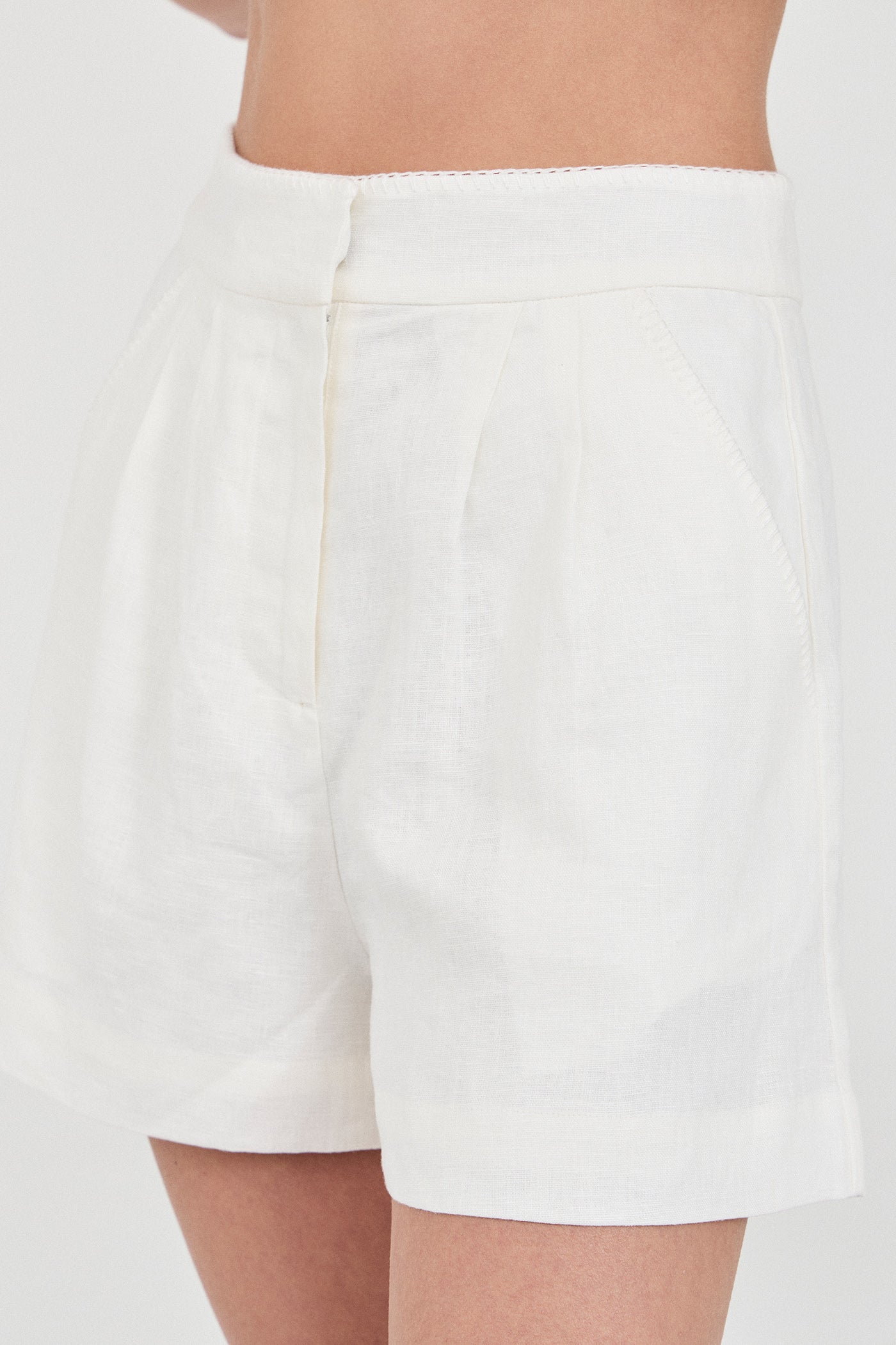 The Linen Blanket-Stitch Shorts