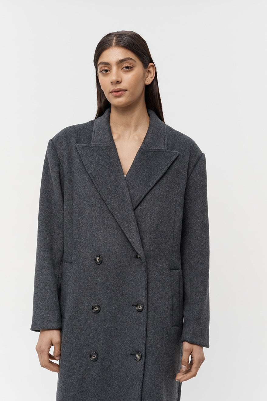 Dark grey double breasted coat online