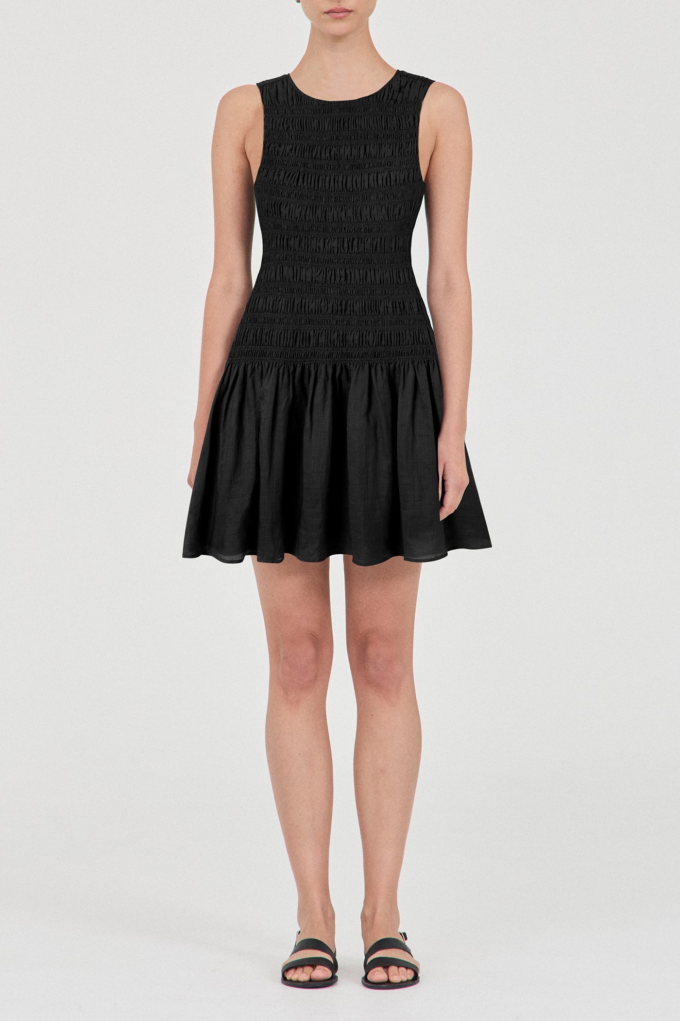 The Ramie Shirred Mini Dress