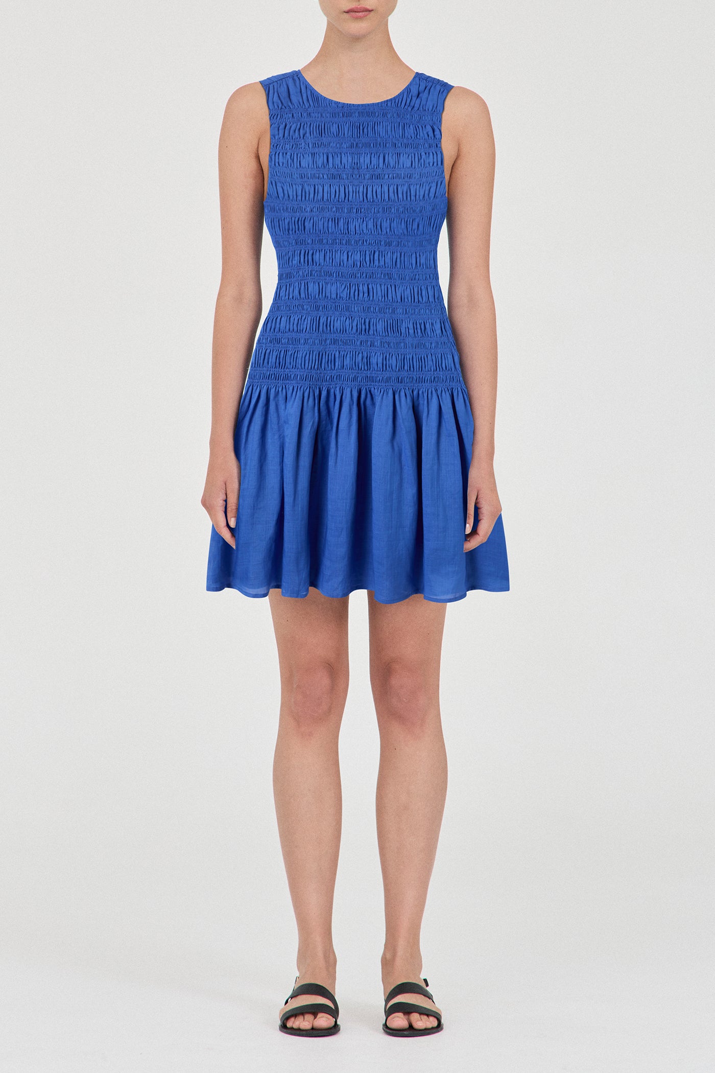 The Ramie Shirred Mini Dress