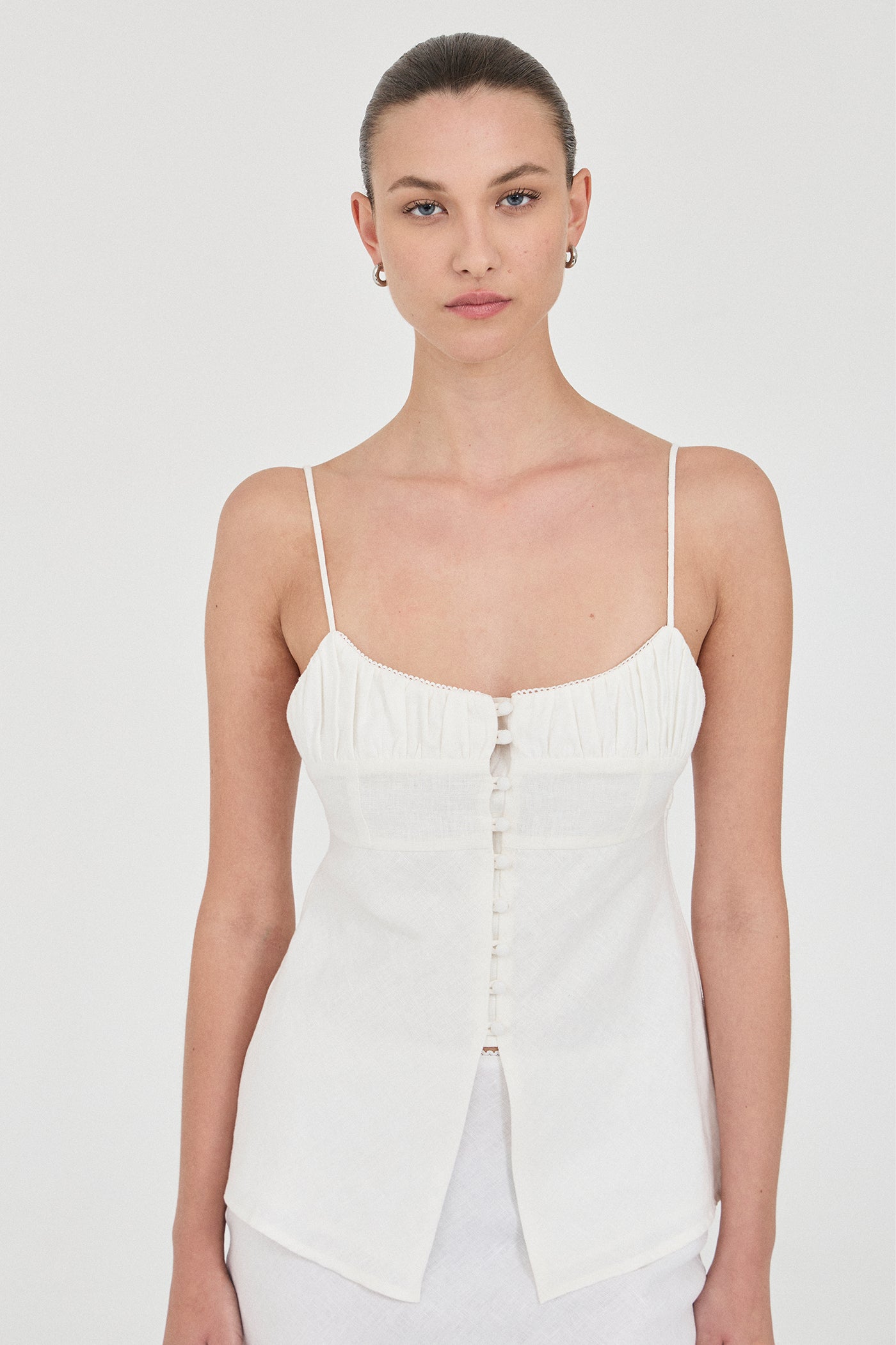 The Linen Buttoned Singlet Top